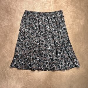 Vintage 90s Floral Fairy Grunge Midi Skirt Elastic Waist Gray Black Purple Goth